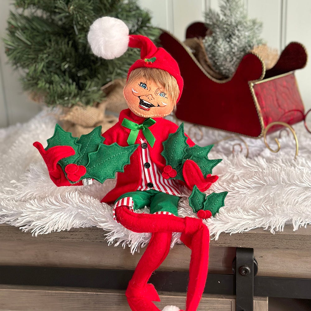 14in Jolly Red Elf with Holly Leaves Set-L-WEB